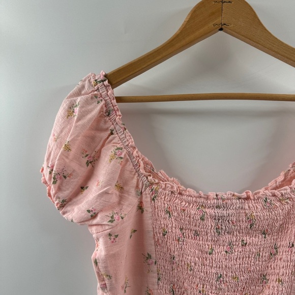 Forever 21 Light Pink Floral Corset Top with Puffed Sleeves Size Medium - Picture 6 of 7